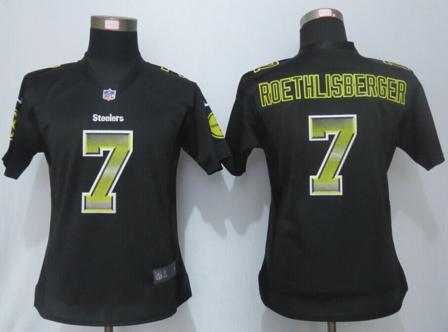 Nike Steelers 7 Ben Roethlisberger Black Pro Line Fashion Strobe Women Jersey