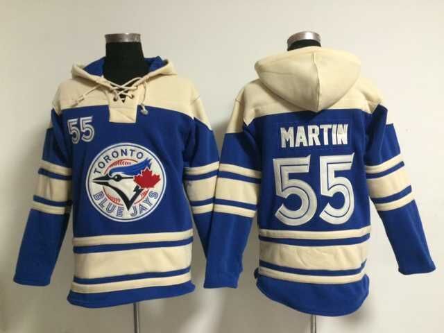 Blue Jays 55 Russell Martin Blue All Stitched Hooded Sweatshirt
