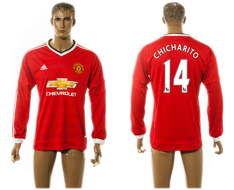 2015-16 Manchester United 14 CHICHARITO Home Long Sleeve Thailand Jersey
