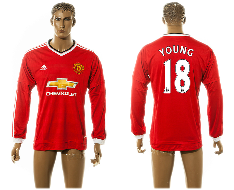 2015-16 Manchester United 18 YOUNG Home Long Sleeve Thailand Jersey