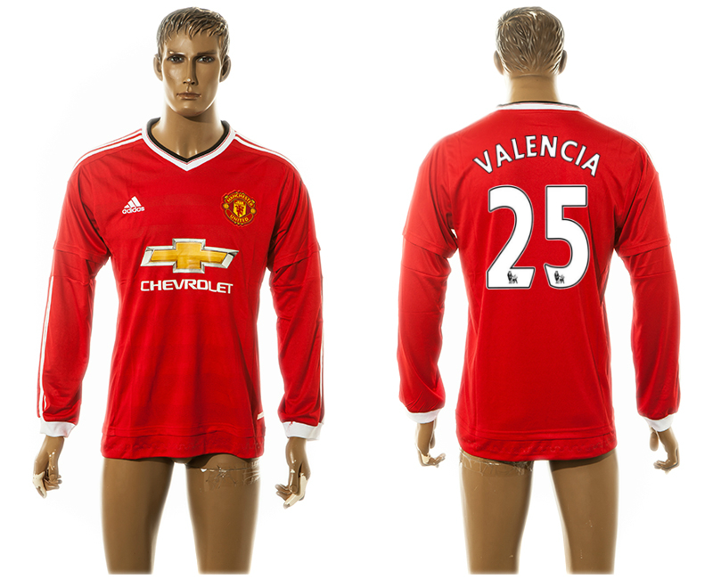 2015-16 Manchester United 25 VALENCIA Home Long Sleeve Thailand Jersey