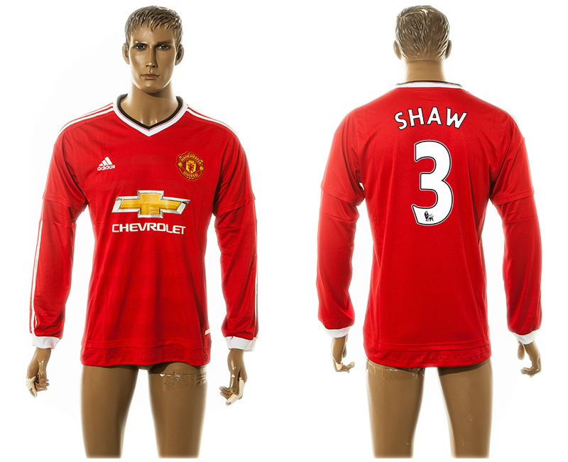 2015-16 Manchester United 3 SHAW Home Long Sleeve Thailand Jersey