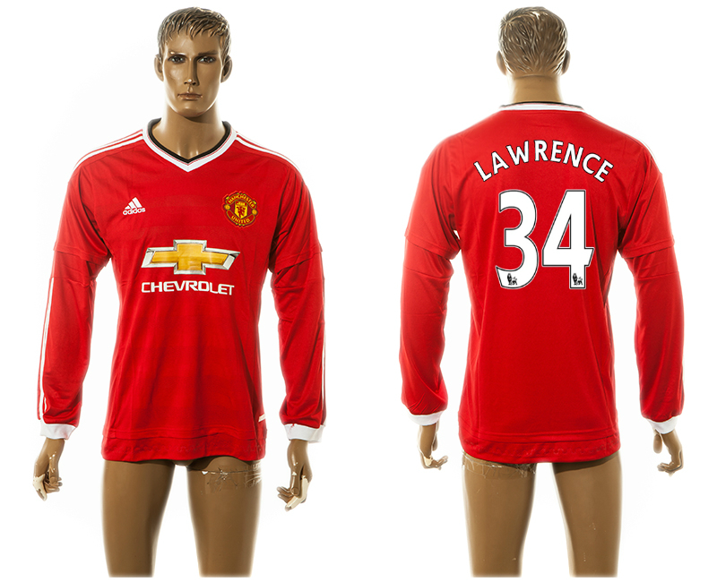 2015-16 Manchester United 34 Lawrence Home Long Sleeve Thailand Jersey