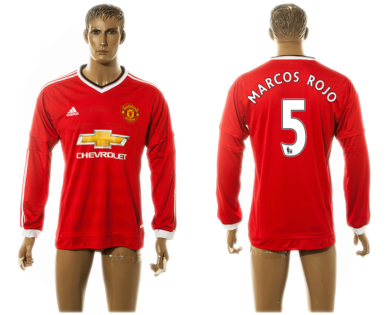 2015-16 Manchester United 5 MARCOS ROJO Home Long Sleeve Thailand Jersey