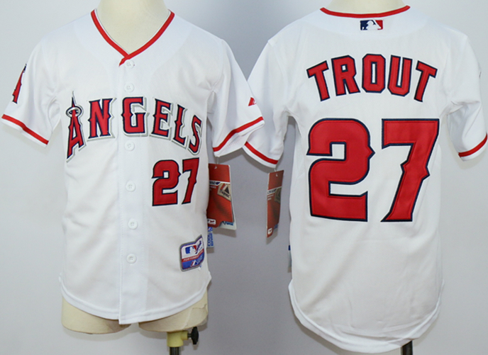 Angels 27 Mike Trout White Cool Base Youth Jersey