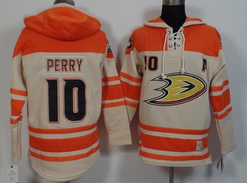 Ducks 10 Corey Perry Cream All Stitched Hooded Sweatshirt
