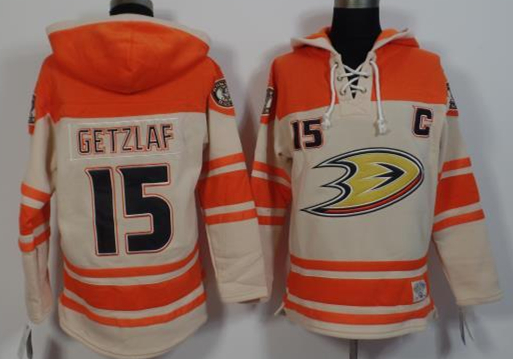 Ducks 15 Ryan Getzlaf Cream All Stitched Hooded Sweatshirt - Click Image to Close