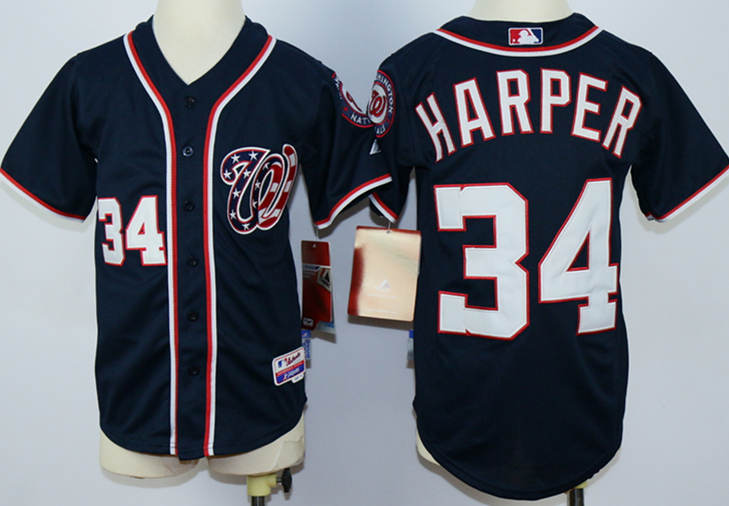 Nationals 34 Bryce Harper Blue Cool Base Youth Jersey