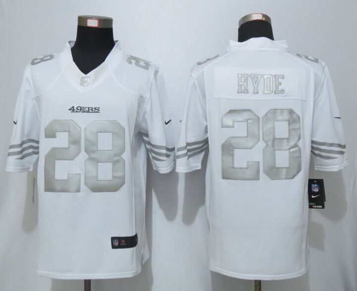 Nike 49ers 28 Carlos Hyde White Platinum Limited Jersey