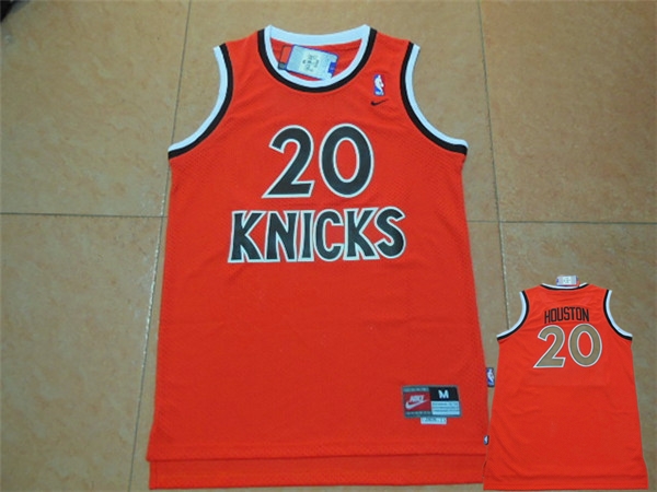 Knicks 20 Allan Houston Orange Throwback Jersey