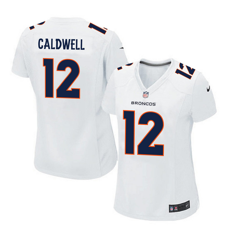 Nike Broncos 12 Andre Caldwell White Women Game Event Jersey