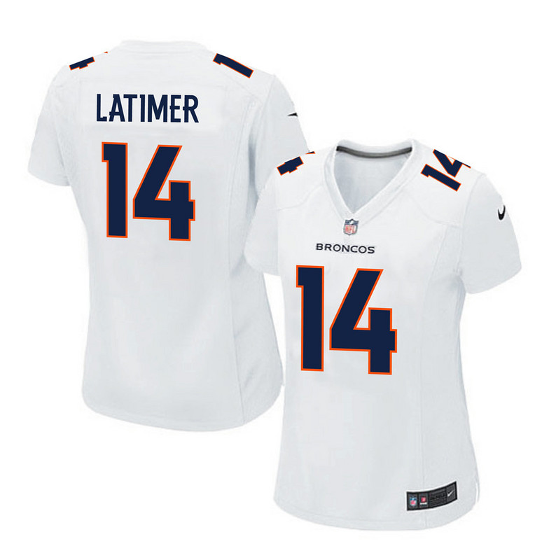 Nike Broncos 14 Cody Latimer White Women Game Event Jersey - Click Image to Close