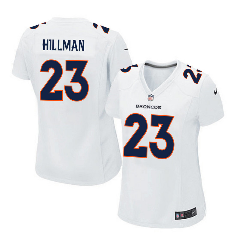 Nike Broncos 23 Ronnie Hillman White Women Game Event Jersey - Click Image to Close