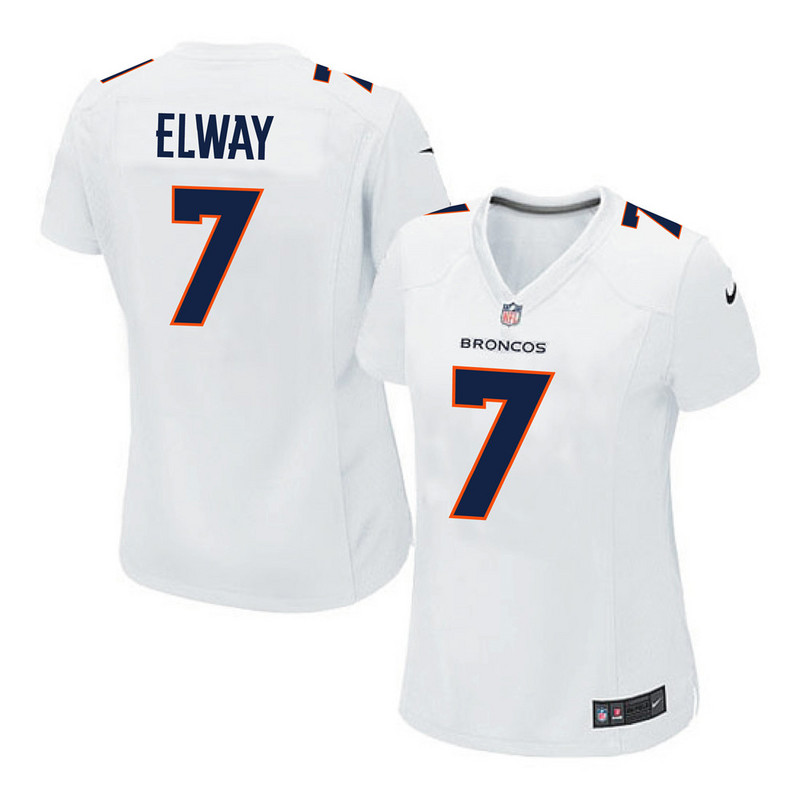 Nike Broncos 7 John Elway White Women Game Event Jersey - Click Image to Close