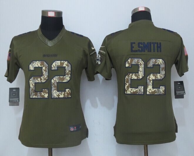 Nike Cowboys 22 E.Smith Green Salute To Service Women Limited Jersey