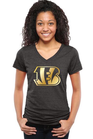 Nike Bengals Black Pro Line Gold Collection Women's V Neck Tri-Blend T-Shirt