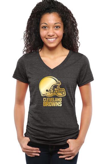 Nike Browns Black Pro Line Gold Collection Women's V Neck Tri-Blend T-Shirt