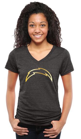 Nike Chargers Black Pro Line Gold Collection Women's V Neck Tri-Blend T-Shirt - Click Image to Close