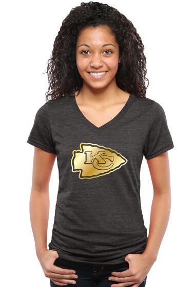 Nike Chiefs Black Pro Line Gold Collection Women's V Neck Tri-Blend T-Shirt