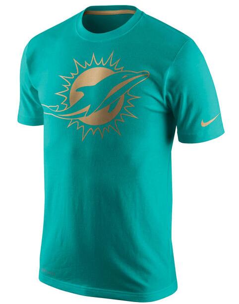 Nike Dolphins Green Team Logo Gold Collection Men's T-Shirt