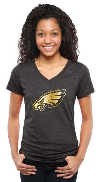 Nike Eagles Black Pro Line Gold Collection Women's V Neck Tri-Blend T-Shirt