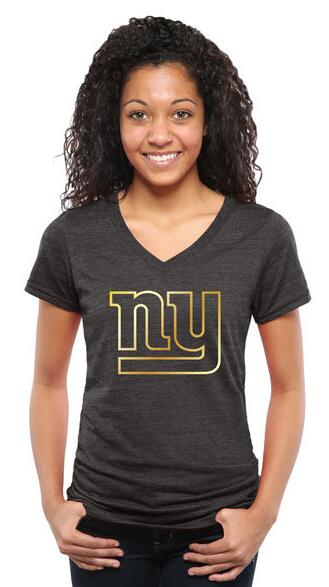 Nike Giants Black Pro Line Gold Collection Women's V Neck Tri-Blend T-Shirt