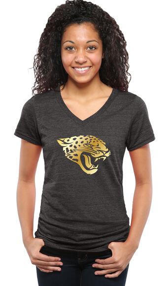 Nike Jaguars Black Pro Line Gold Collection Women's V Neck Tri-Blend T-Shirt