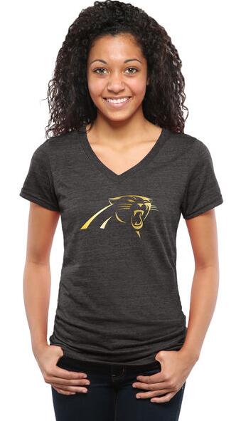 Nike Panthers Black Pro Line Gold Collection Women's V Neck Tri-Blend T-Shirt - Click Image to Close