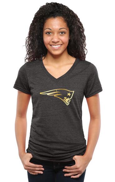 Nike Patriots Black Pro Line Gold Collection Women's V Neck Tri-Blend T-Shirt