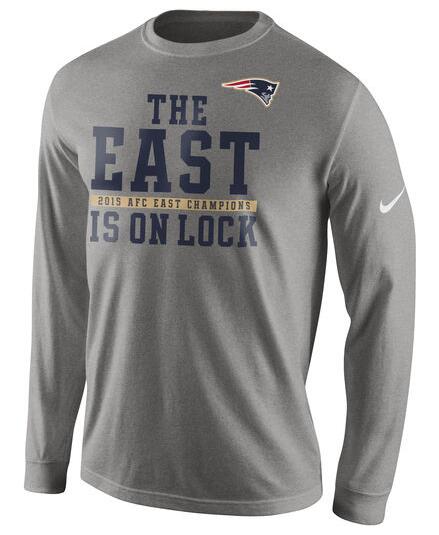 Nike Patriots Grey 2015 AFC East Champions Men's Long Sleeve T-Shirt