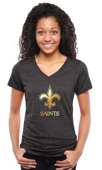 Nike Saints Black Pro Line Gold Collection Women's V Neck Tri-Blend T-Shirt