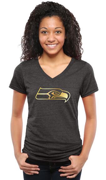 Nike Seahawks Black Pro Line Gold Collection Women's V Neck Tri-Blend T-Shirt