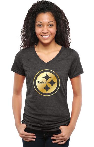 Nike Steelers Black Pro Line Gold Collection Women's V Neck Tri-Blend T-Shirt