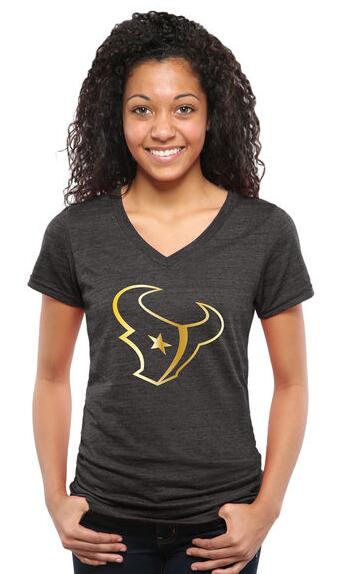 Nike Texans Black Pro Line Gold Collection Women's V Neck Tri-Blend T-Shirt