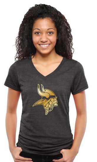 Nike Vikings Black Pro Line Gold Collection Women's V Neck Tri-Blend T-Shirt - Click Image to Close