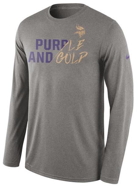 Nike Vikings Grey Purple And Gold Men's Long Sleeve T-Shirt