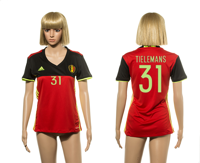Belgium 31 TIELEMANS Home Women UEFA Euro 2016 Jersey