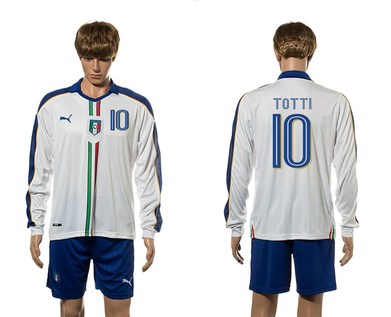 Italy 10 TOTTI Away Long Sleeve UEFA Euro 2016 Jersey