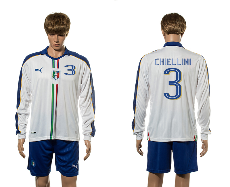 Italy 3 CHIELLINI Away Long Sleeve UEFA Euro 2016 Jersey