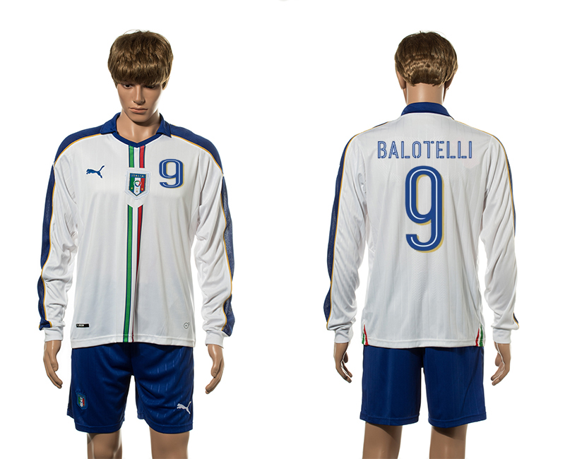 Italy 9 BALOTELLI Away Long Sleeve UEFA Euro 2016 Jersey