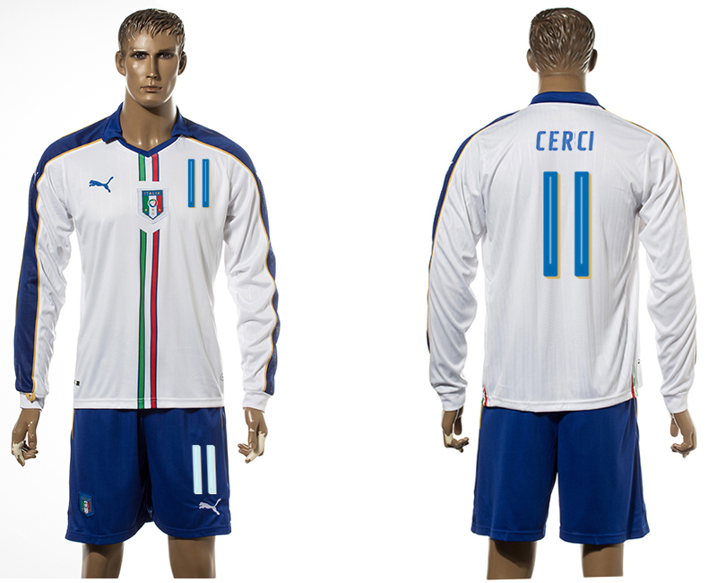 Italy 11 CERCI Away UEFA Euro 2016 Long Sleeve Jersey
