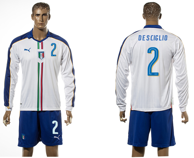 Italy 2 DE SCIGLIO Away UEFA Euro 2016 Long Sleeve Jersey