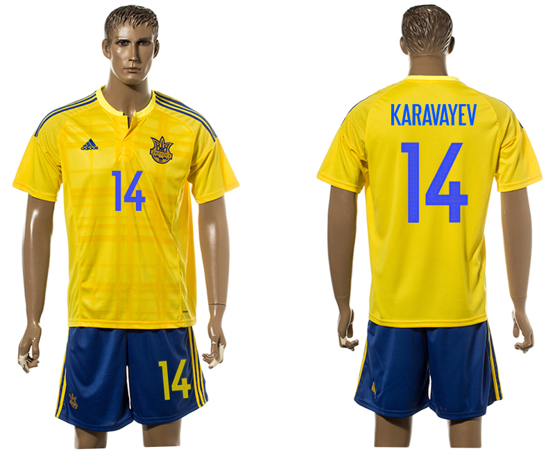 Ukraine 14 KARAVAYEV Home UEFA Euro 2016 Jersey