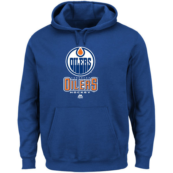Edmonton Oilers Blue Team Logo Men's Pullover Hoodie - Click Image to Close