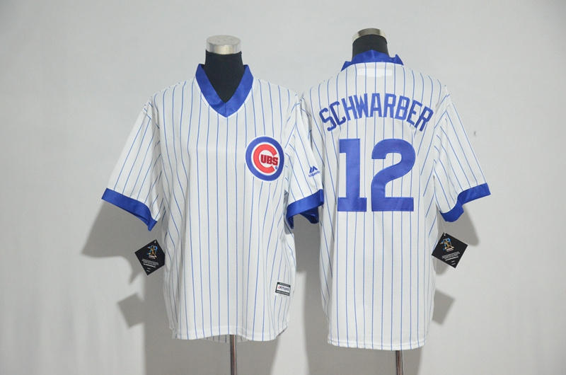 Cubs 12 Kyle Schwarber White Cooperstown Cool Base Jersey