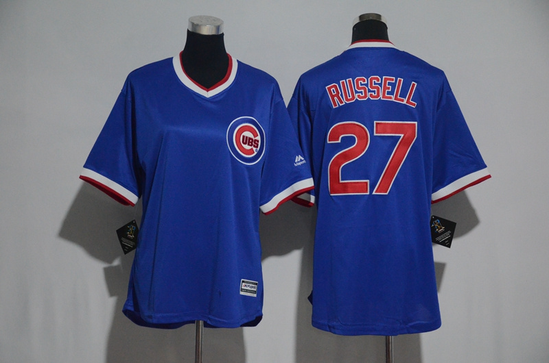 Cubs 27 Addison Russell Blue Cooperstown Women Cool Base Jersey