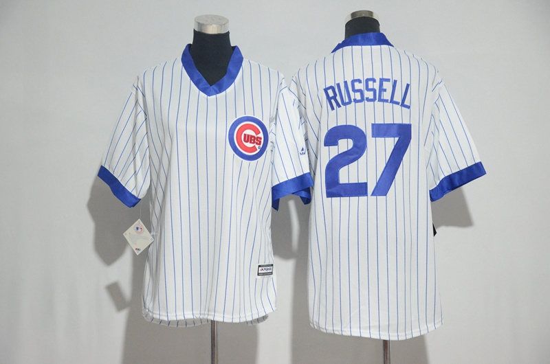 Cubs 27 Addison Russell White Cooperstown Women Cool Base Jersey