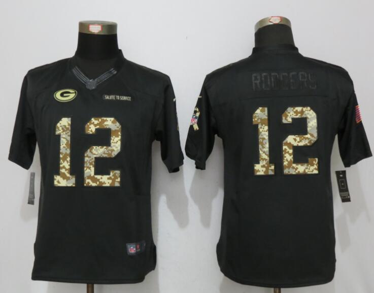 Nike Packers 12 Aaron Rodgers Anthracite Salute to Service Women Limited Jersey