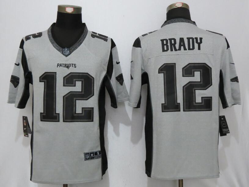 Nike Patriots 12 Tom Brady Gray Gridiron II Limited Jersey