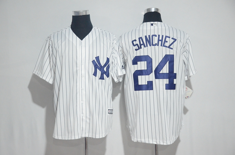 Yankees 24 Gary Sanchez White Cool Base Jersey - Click Image to Close